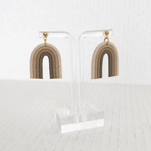 Tan Arch Rainbow Boho Polymer Clay  handmade Lightweight Hypoallergenic 1.5"